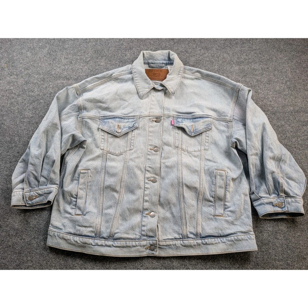 PINK Victoria's Secret Denim Jacket Women XL Light Wash Jean Trucker Oversized